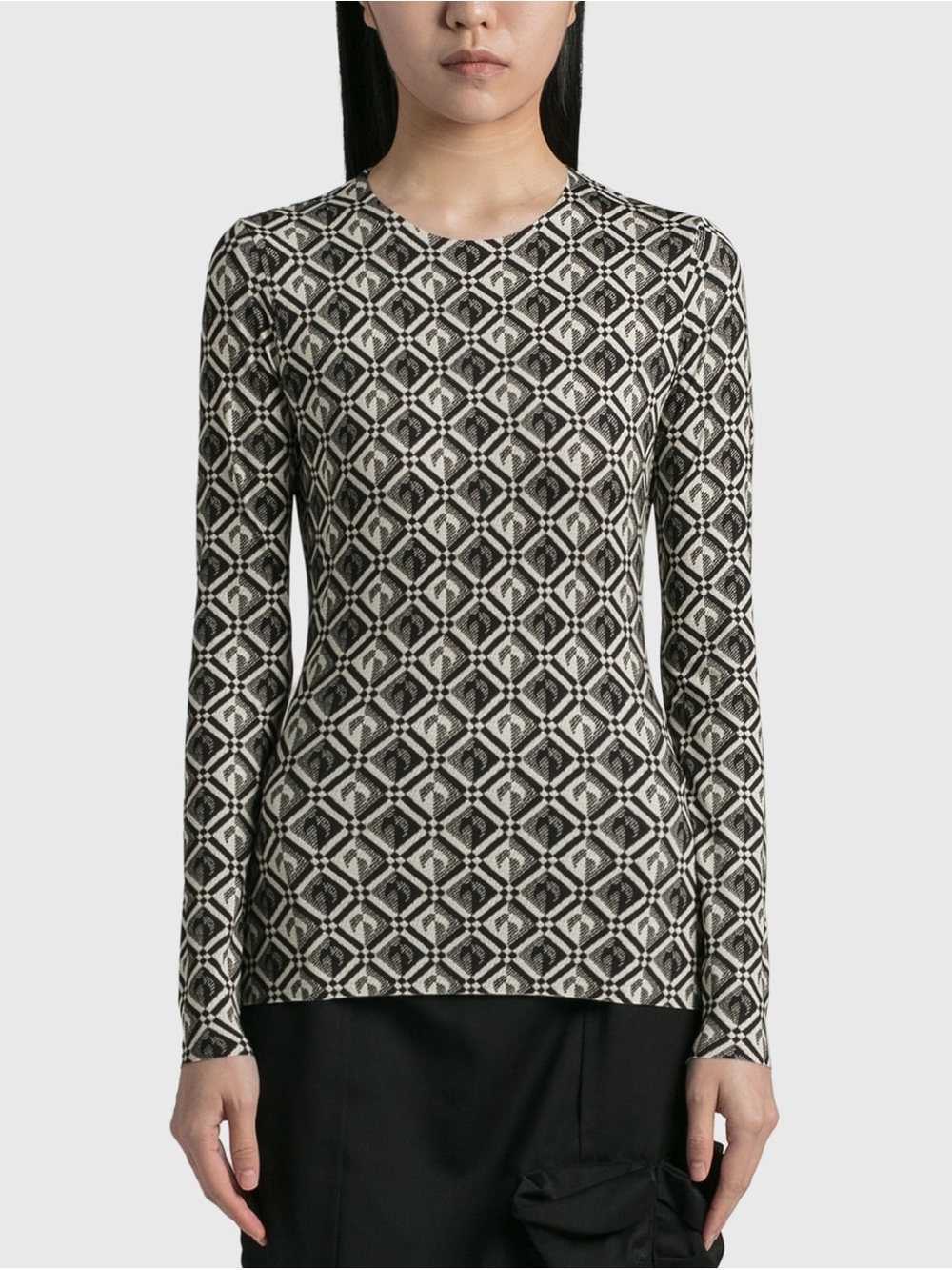 Marine Serre moon Diamant top in black & white geometric crescent moon pattern S